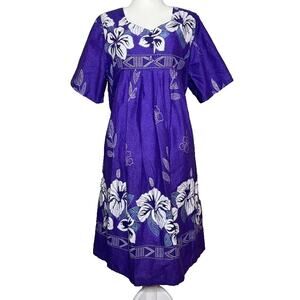 Anthony Richards Muumuu House Dress 1X Purple Floral Cotton Blend Pockets Travel